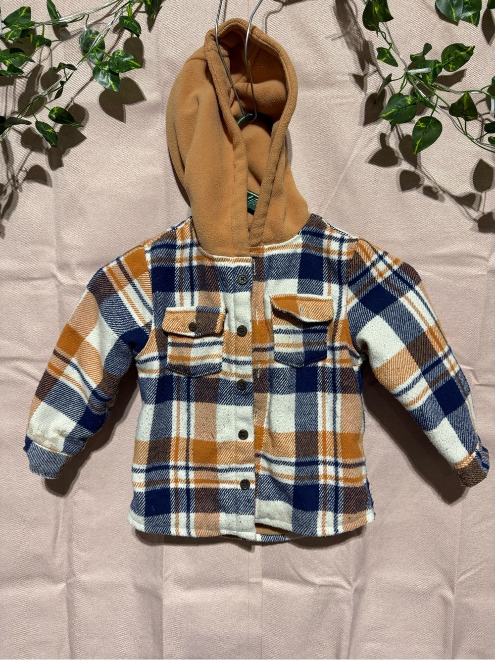 Cat & Jack toddler 3t Plaid Hooded Shacket - Navy & Camel